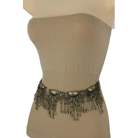 Belly Dance Dancing Tassel Belt - Women Vintage Antique Gold Metal Chain Plate Belly Dancing Fashion Hip Belt S M