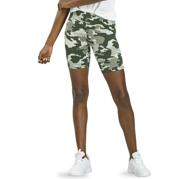 HUE Womens Essentials Camo-Print Bike Shorts,Olive,X-Large