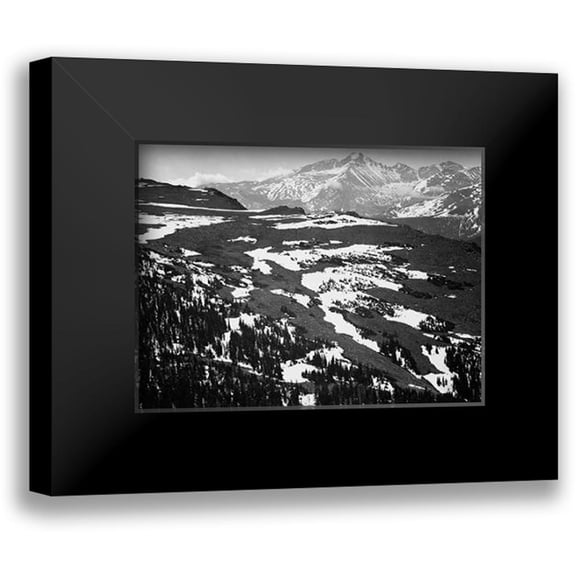 Adams, Ansel 14x12 Black Modern Framed Museum Art Print Titled - View of plateau, snow covered mountain in background, Longs Peak, in Rocky Mountain National Park, C