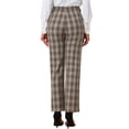 thumbnail image 3 of INSPIRE CHIC Women's Plaid Elastic Waist Button Zipper Straight Leg Long Pants S Beige Black, 3 of 6