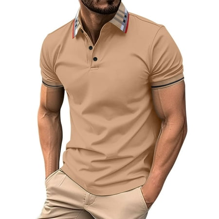 Mens T-shirts Men s Leisure Fashion Design Lapel Button Short Sleeve Tops K87 Star Slipper Boy Memory Foam Slipper Fitted Long Sleeve Shirt Loose Long Tees for Men Scrub Shirt Athletic Men Khaki L