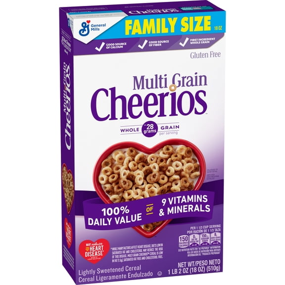 Multi Grain Cheerios, Heart Healthy Breakfast Cereal, Family Size, 18 oz