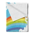 thumbnail image 2 of Rainbow Soft Flannel Fleece Throw Blanket, Colorful Scene with Clouds on a Blue Toned Swirled Lines Background Nature Theme, Cozy Plush for Indoor and Outdoor Use, 60" x 80", Multicolor, by Ambesonne, 2 of 5