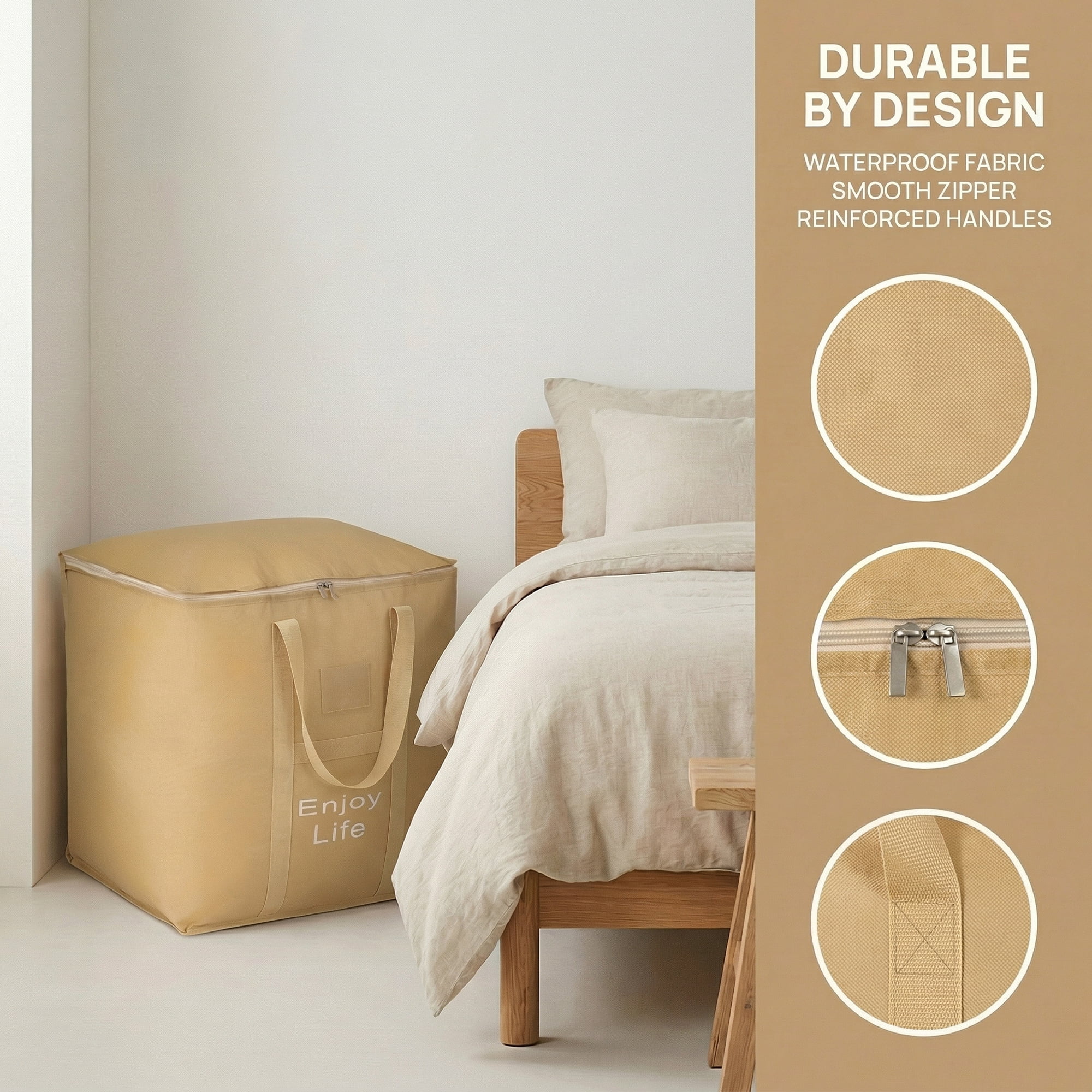 Unique Bargains Foldable Storage Bags for Storing Clothing Light Brown 19.7"x15.7"x19.7"