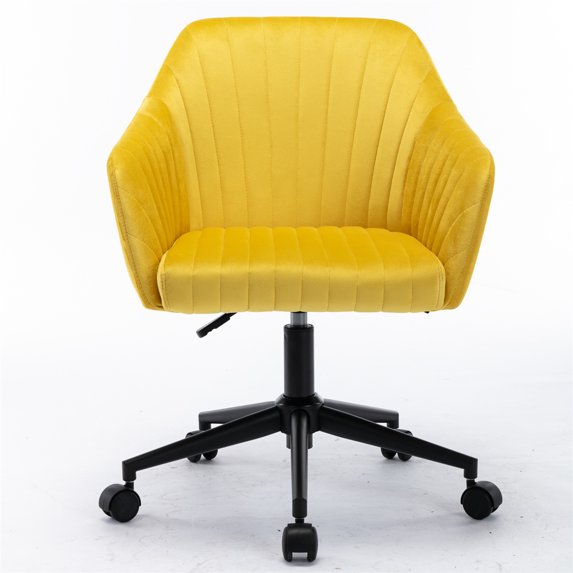 Velvet Home Office Chair, Modern 360° Swivel Height Adjustable Desk Chair Armchair with Metal Base and Wheels, Upholstered Swivel Shell Chair Vanity Chair with Mid-Back for Living Room Office