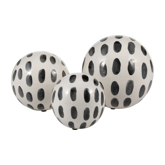 Sagebrook Home Contemporary Spotted Round Orbs for Office - Decorative Accent for Living Room and Kitchen - Set of 3, 4", 5", 6", Black & White
