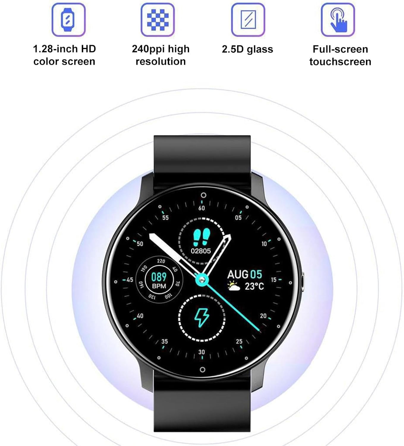 Aptofit Smartwatch - Ultra-Thin Lightweight Body for All-Day Comfort, Waterproof, Scientific Sleep Monitoring, Built-in Weather Forecast, Long-Lasting Battery (Blue)