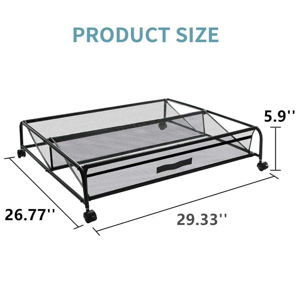 XZKING Under Bed Shoe Storage with Wheels 2 Pack Rolling Under Bed Storage Containers for Shoes Metal Shoe Rack Organizer Bedroom