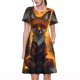 thumbnail image 1 of Disketp Sunset Maple Tree Fox para Vestido de Manga Corta para Mujeres, Vestidos de Verano para Mujeres, Casual y Holgado para la Playa, 1 of 6