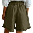 thumbnail image 7 of Cutuoiiu Women's Solid Color Elastic Waist Cotton Linen Shorts with Ruffle Hem and Pockets for Summer Casual Wear, 7 of 7