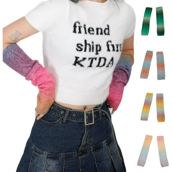 YooGuoGuo Cute Arm Cover Y2K Knitted Arm Warmer Grunge Fairy Fingerless Gloves Kawaii Kpop Arm Sleeves for Women Teen Girl
