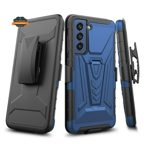 For Samsung Galaxy S21 FE /Fan Edition Hybrid Armor Kickstand with Swivel Belt Clip Holster Heavy Duty 3 in 1 Shockproof Phone Case Cover by Xpression - Blue