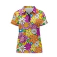 thumbnail image 4 of Garronmavis Golf Shirt for Women Zip Up Collared Tennis Shirts Short Sleeve Hiking Shirts Workout Tops Womens Hippie Floral Golf Shirt, Hippie Flowers, Size L, 4 of 7