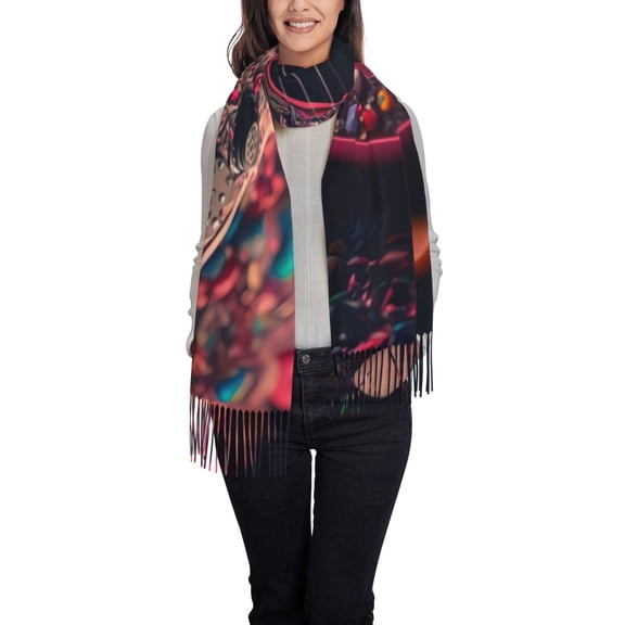 Gaeub Romantic Heart Guitar Print Tassel Scarf,Wraps Scarves for Women,Winter Scarf,Cold Weather Shawls,Ideal for Travel