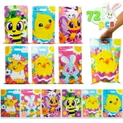 Syncfun 72 Pcs Easter Bags for Goodies Plastic Tote Bags for Kids Easter Egg Hunt Bags Bulk Treat Gift Party Favor Supplies