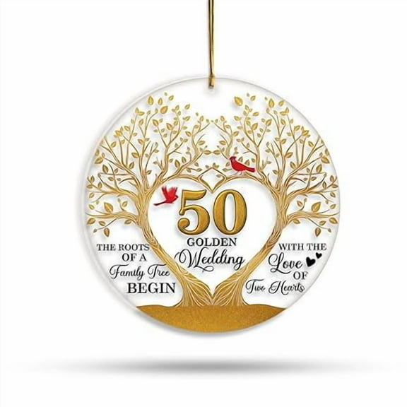 Belvo 50th Wedding Anniversary Ceramic Ornament, Happy 50 Years Married Keepsake, Elegant Mr and Mrs Ceramic Ornament for Parents and Friends, 1PC
