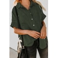 thumbnail image 1 of Women's Green Turn-down Collar Short Sleeve Denim Shirt, 1 of 18