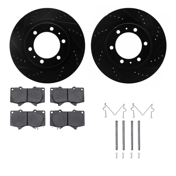 Dynamic Friction Company Front Brake Rotors-Drilled and Slotted-Black with Ultimate Duty Performance Brake Pads includes Hardware 8412-76017