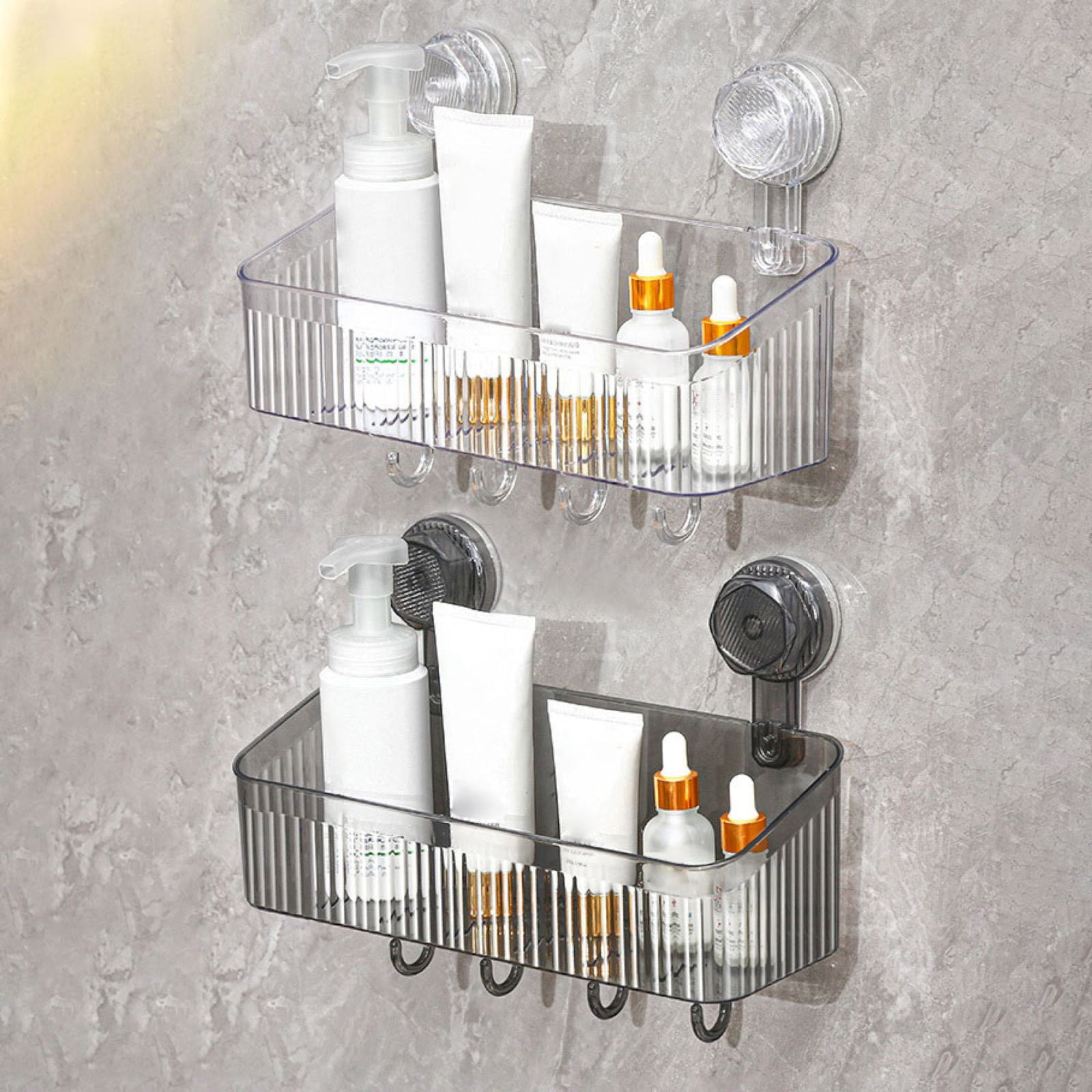 Giyblacko Clear Shower Caddy Suction Cup Plastic Shower Basket Organizer NO Drilling Removable Shower Shelf For Bathroom Storage & Kitchen One Second Installation Rustproof
