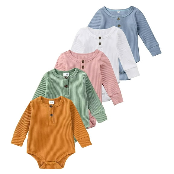 Emy Dola Baby Boy girls Ribbed Bodysuit Long Sleeve Solid Romper Newborn One Piece Outfits Unisex Ribbed Clothes