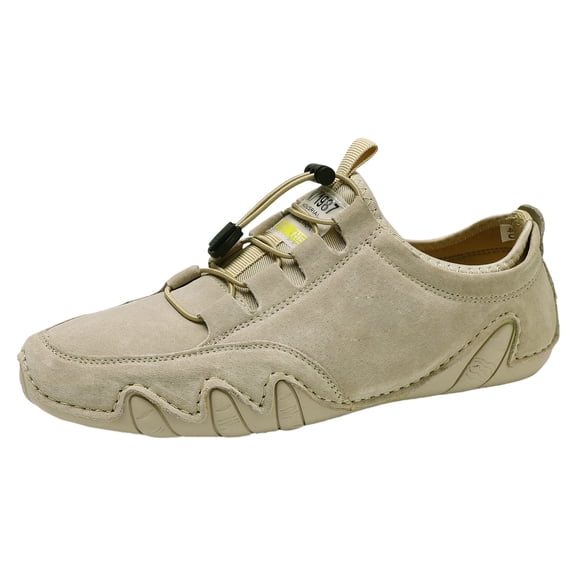 AUDeals Men’s Lace Up Casual Sports Shoes Slip On Loafers Soft Breathable Flats Driving Moccasins Shoes Large Sizes Daily Wear (Khaki, 7.5)