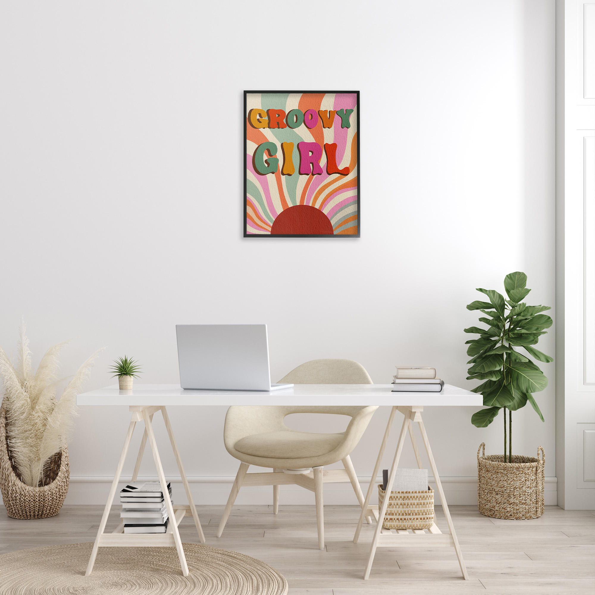 Stupell Industries Groovy Girl Patterned Typography Painting Black Framed Art Print Wall Art, 24 x 30