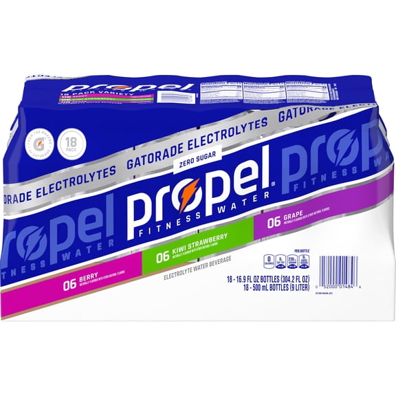 Propel Electrolyte Enhanced Water Sports Drink, Variety Pack, Zero Calorie & Zero Sugar Hydration with Electrolytes and Vitamins C & E, 16.9 fl oz Water Bottles (18 Pack)
