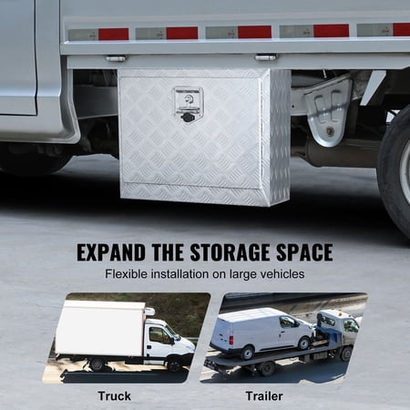 Heavy Duty Aluminum Diamond Plate Underbody Truck Box 24x14x16 Pickup Storage Tool Box with Lock Keys Waterproof Trailer Storage T-Handle Latch for Truck Van Trailer