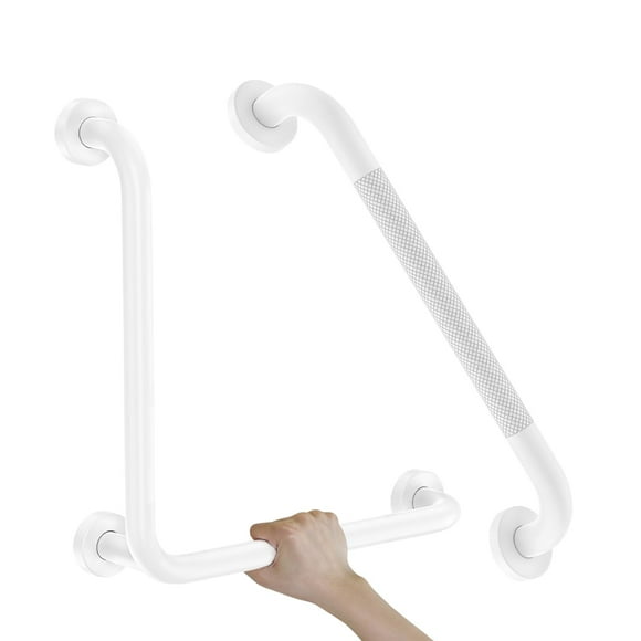 16 Inch L-Shaped Shower Grab Bar, Munzong Knurled Bathroom Balance Bar, Bathroom Mobility Aid Handrail, Wall Mounted Safety Hand Rail Support Handicap Elderly Injury Senior Assist Bath