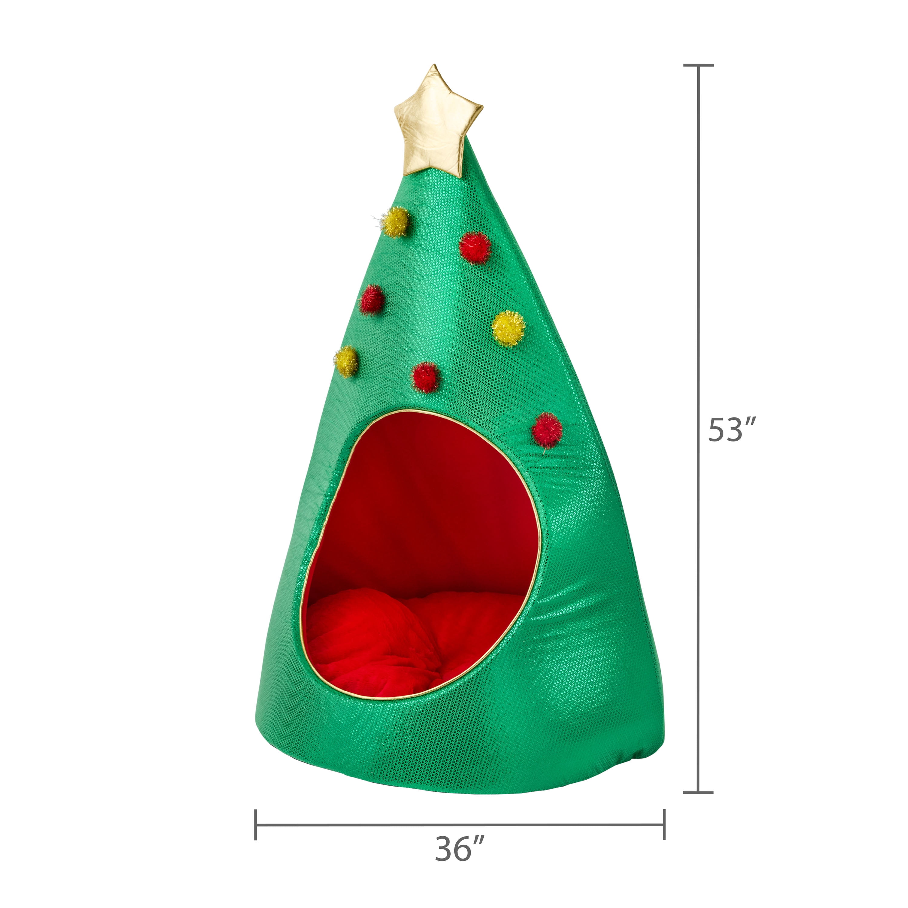 Vibrant Life Extra Large Christmas Tree Holiday Pet Bed, Green and Red, 38 in x 50 in