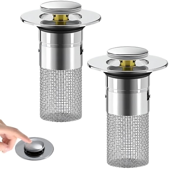 HIBIBUD 2026 New Bathroom Sink Drain Strainer,Pop Up Sink Drain Strain,Bathroom Sink Stopper with Removable Stainless Steel,Filter Basket Hair Catcher,2 Pcs