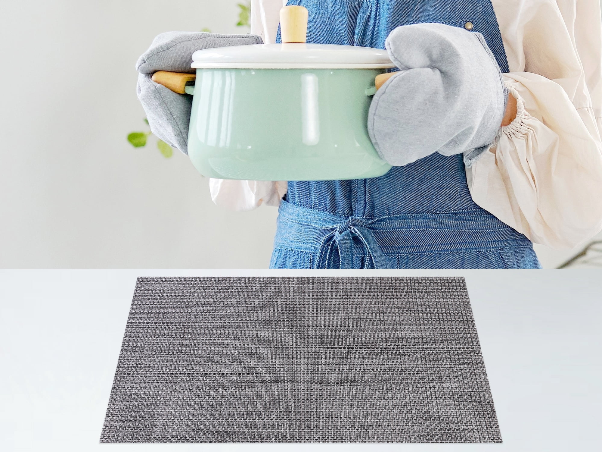 Unique Bargains Set of 6 Polyvinyl Chloride Solid Placemats Brown-Silver 18*12in