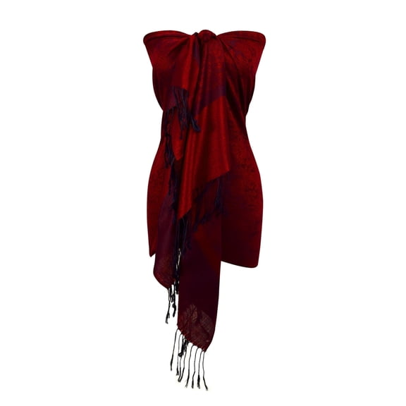 Peach Couture Elegant Vintage Two Color Jacquard Paisley Pashmina Shawl Wrap