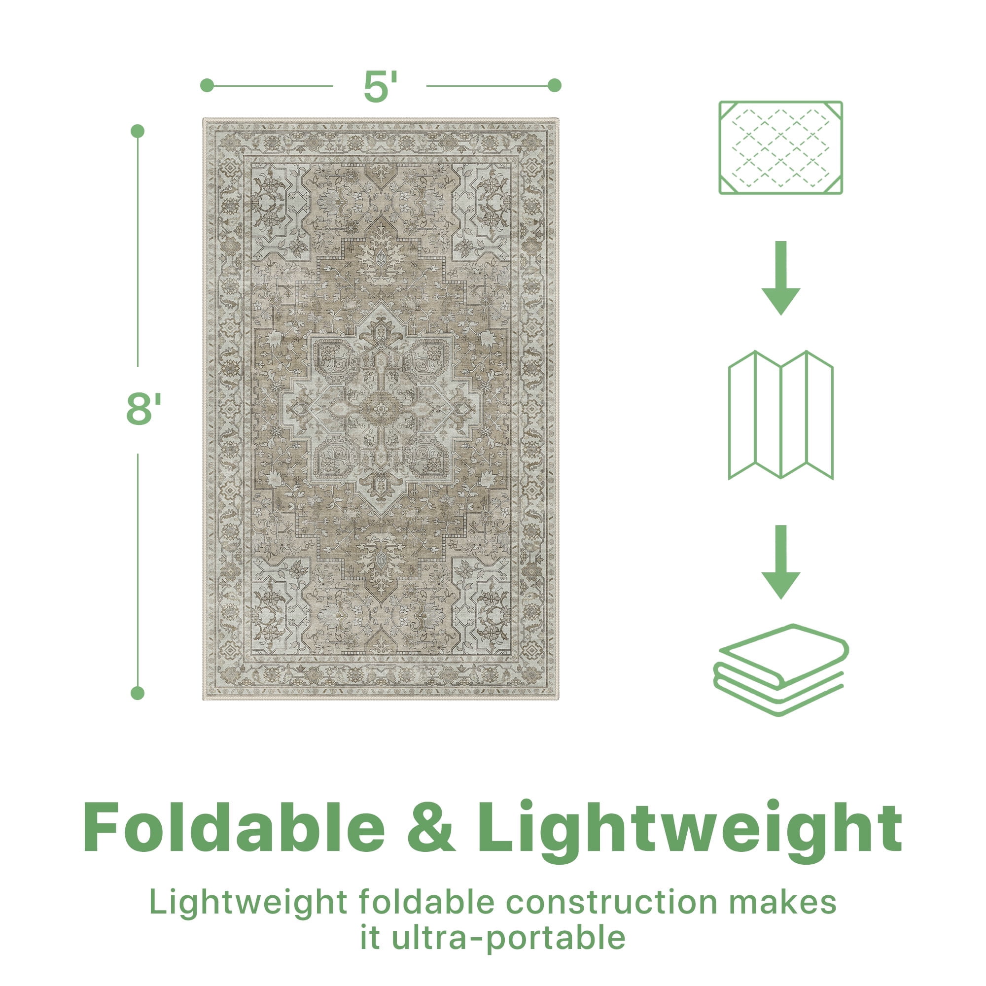 DEORAB Outdoor Rugs 5'X8' Chenille Patio Rug Three-Layer Material Imitation Silicone Spot Molding Camping Outside Rv Mat,Coffee & Beige