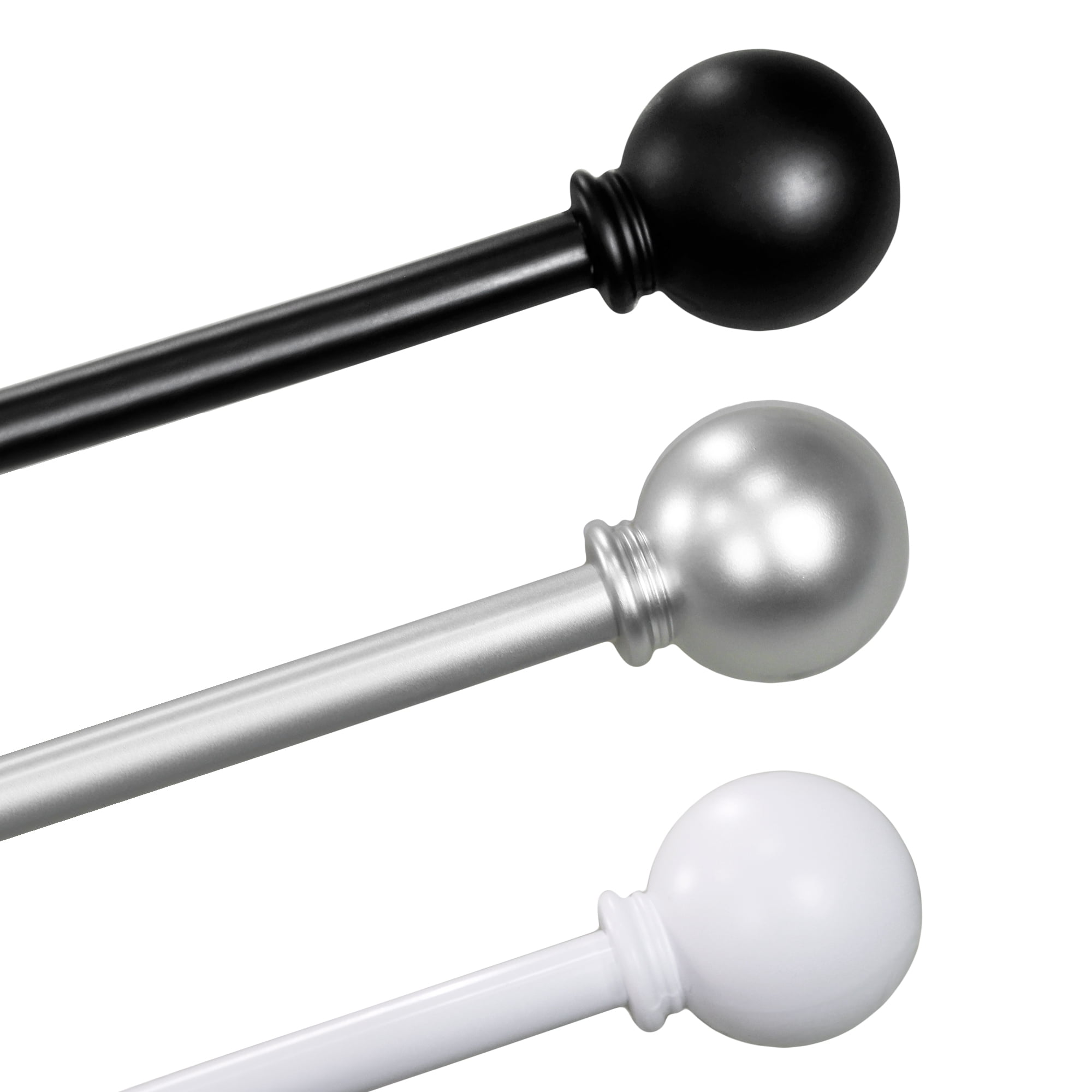 Mainstays 1/2" Black Ball Adjustable Single Curtain Rod, 48-84"