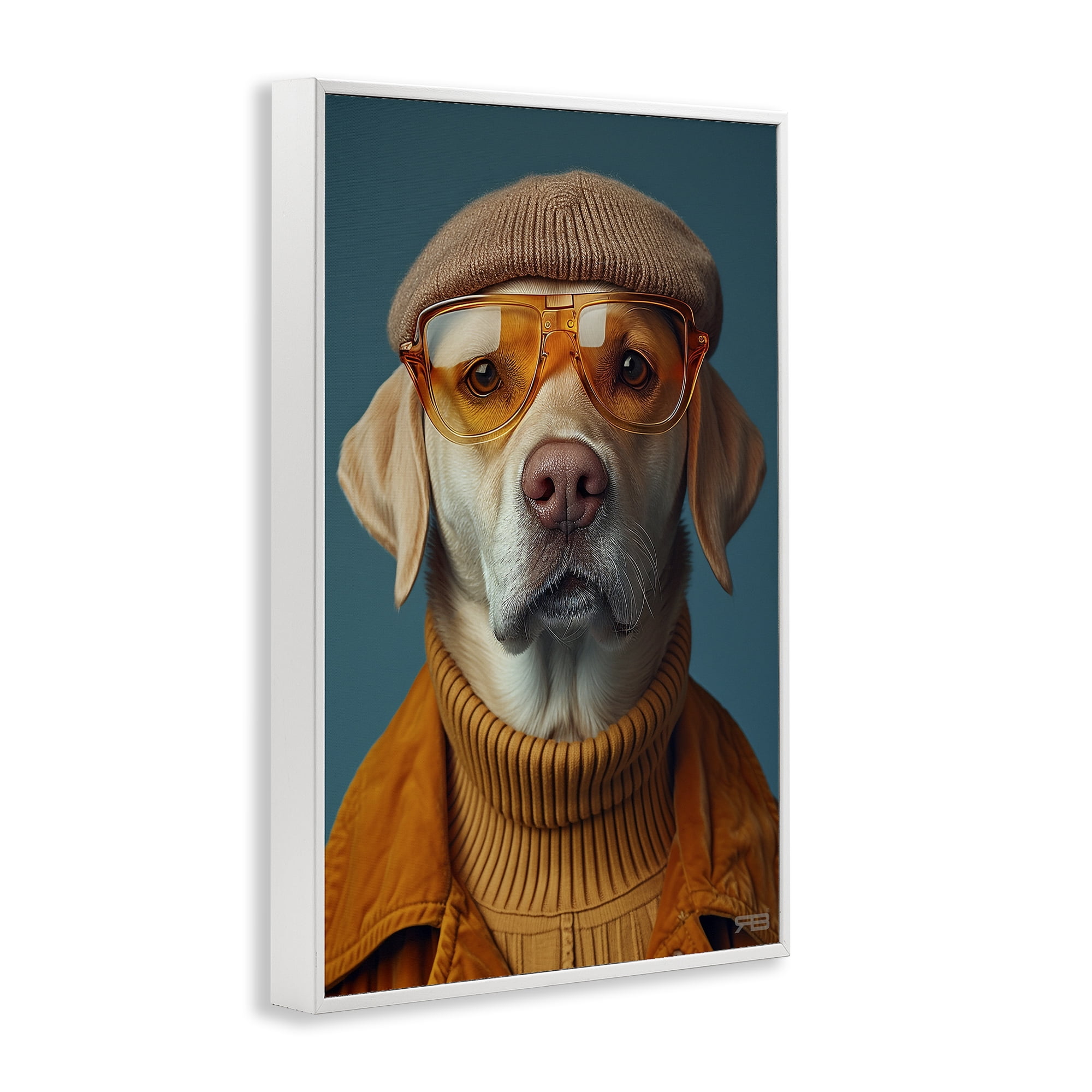 Stupell Industries Dog in Knit Fashion Animals & Insects Painting White Framed Art Print Wall Art, 12 x 18