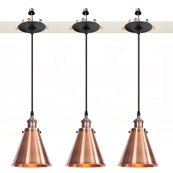 Kiven Can Lights Retrofit Recessed Lighting with E26 Power Outlet Adapter, 4/5 Inch Replacement Conversion Kit, Farmhouse Pendant Lighting for Living Room Hallway Kitchen,3 Lights,Copper Red