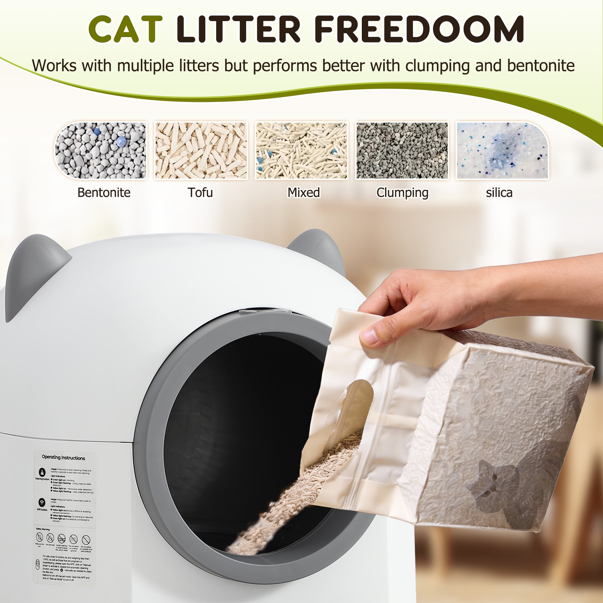 Haverchair Automatic Cat Litter Box, 80L Self Cleaning Litter Box for Multiple Cats, Odor Noise Control, App Control W/Safety Sensors and Removable Washable Liner, Included 2 Roll Garbage Bags, White