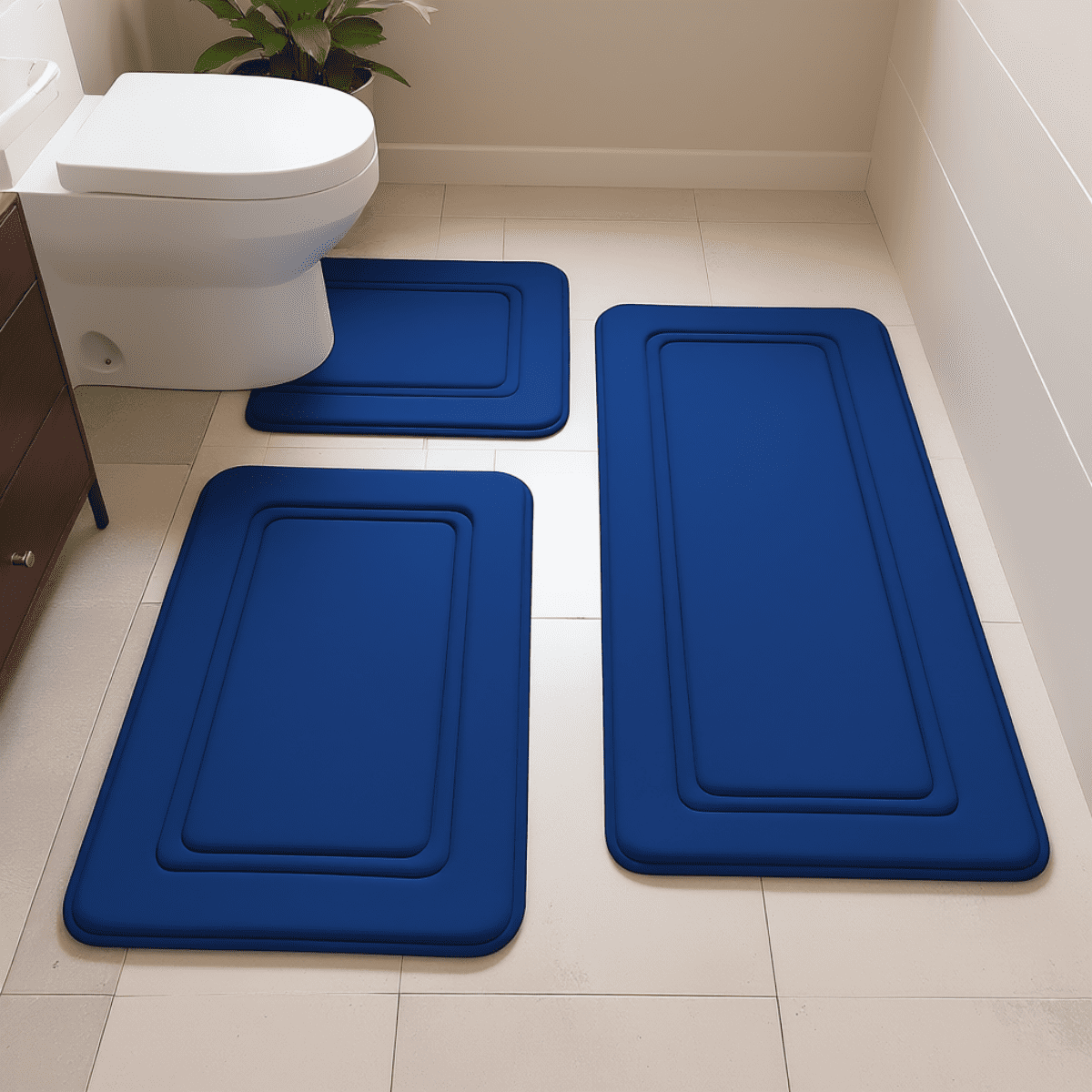 NTYNTY Super Absorbent Non-slip Bathroom Mat Set of 3,Super Soft and Comfortable Advanced Bath Blanket,Home Decoration Mat,Navy Blue.