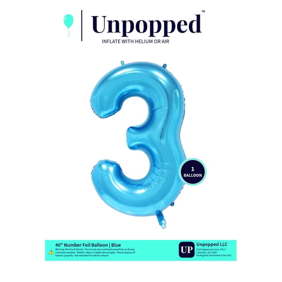 40in Blue Number Balloon #3 | Unpopped