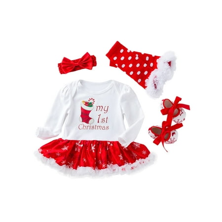 

Niuer Girls Jumpsuit Dress Xmas Christmas Dresses Set Long Sleeve 4 Pieces Outfits Loose Crew Neck Style B 80cm (12-24M)