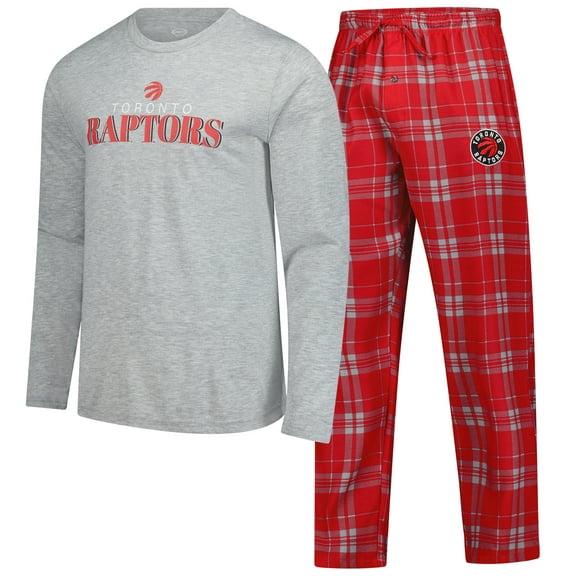 Men's Concepts Sport Red Toronto Raptors Regulate Long Sleeve T-Shirt & Plaid Pant Set