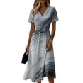 thumbnail image 2 of Minjewel Ladies Floral Casual Fashionable Short Sleeve V-Neck Dress for Spring Summer Women's Daily Casual Wear,Light Gray,L, 2 of 6