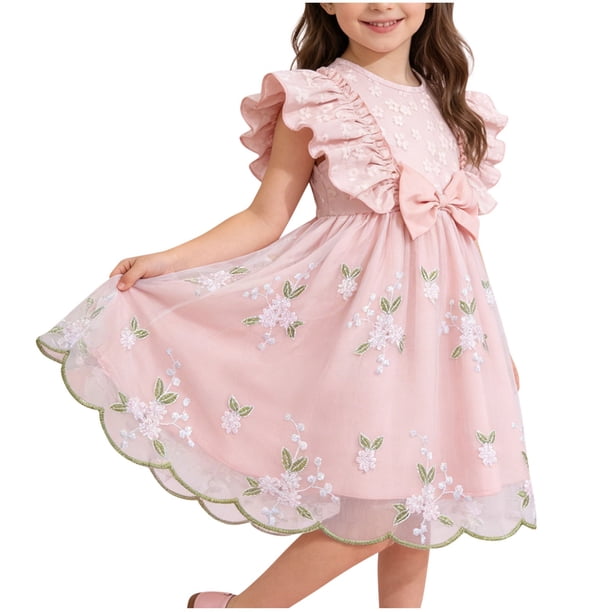 Vestido sin mangas de cuello redondo para niñas, vestido sin mangas con botones finos, falda francesa ceñida con volantes en la cintura, falda de poliéster para niñas