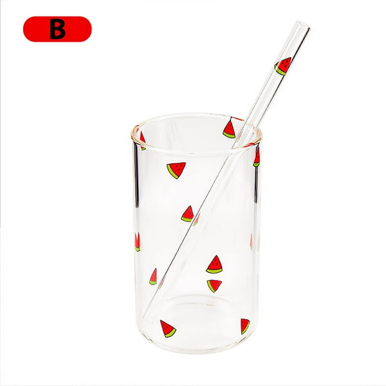 300ml Strawberry Cute Glass Cup With Straw Creative Transparent