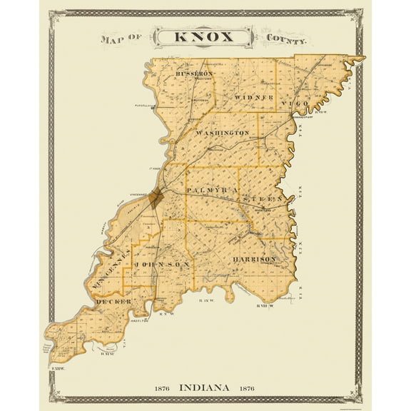 Historic County Map - Knox County Indiana - Andreas 1876 - 23 x 28.44 - Vintage Wall Art