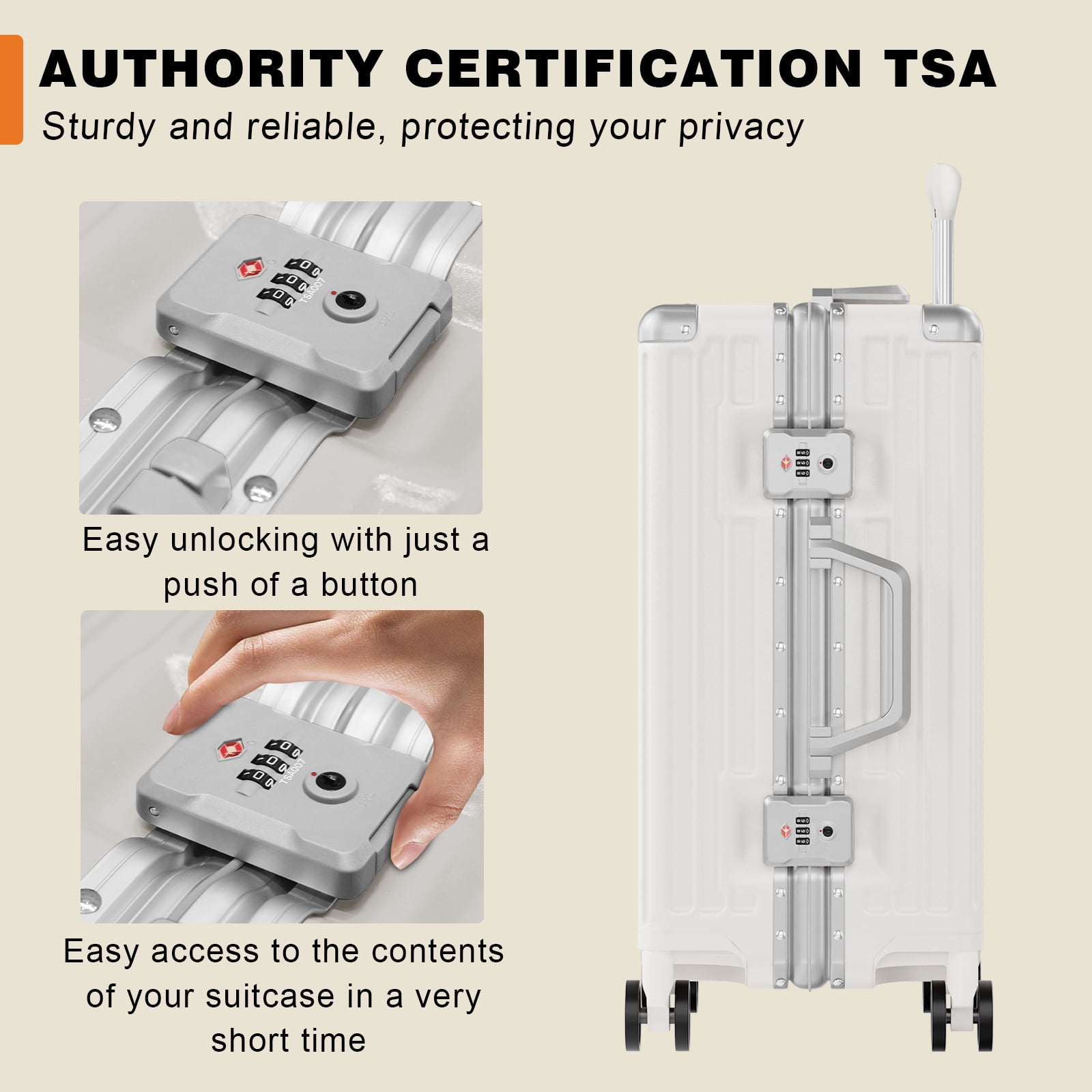 Luggage Sets 2 Piece Hard Shell PC ABS Aluminium Frame Suitcase with Spinner Wheels TSA Lock Zipperless 20 28 inch White