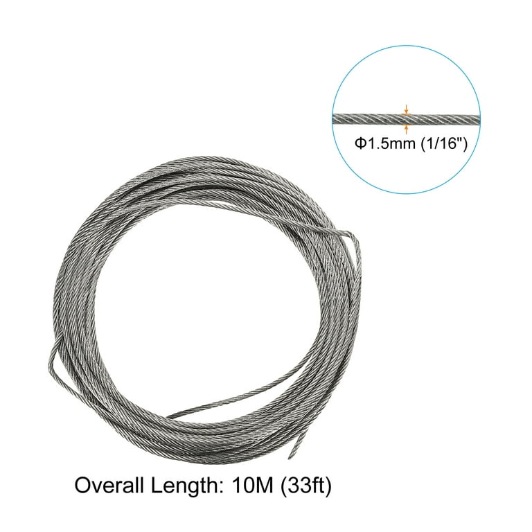 uxcell 10M Length 1.5mm Dia 304 Stainless Steel Flexible Steel Wire Cable