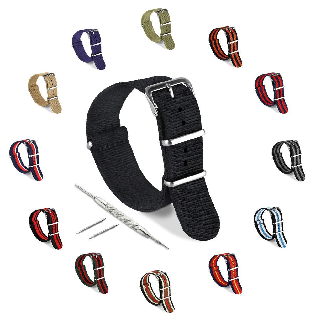 Watch Band, Nylon NATO strap Ballistic Nylon with Stainless Steel