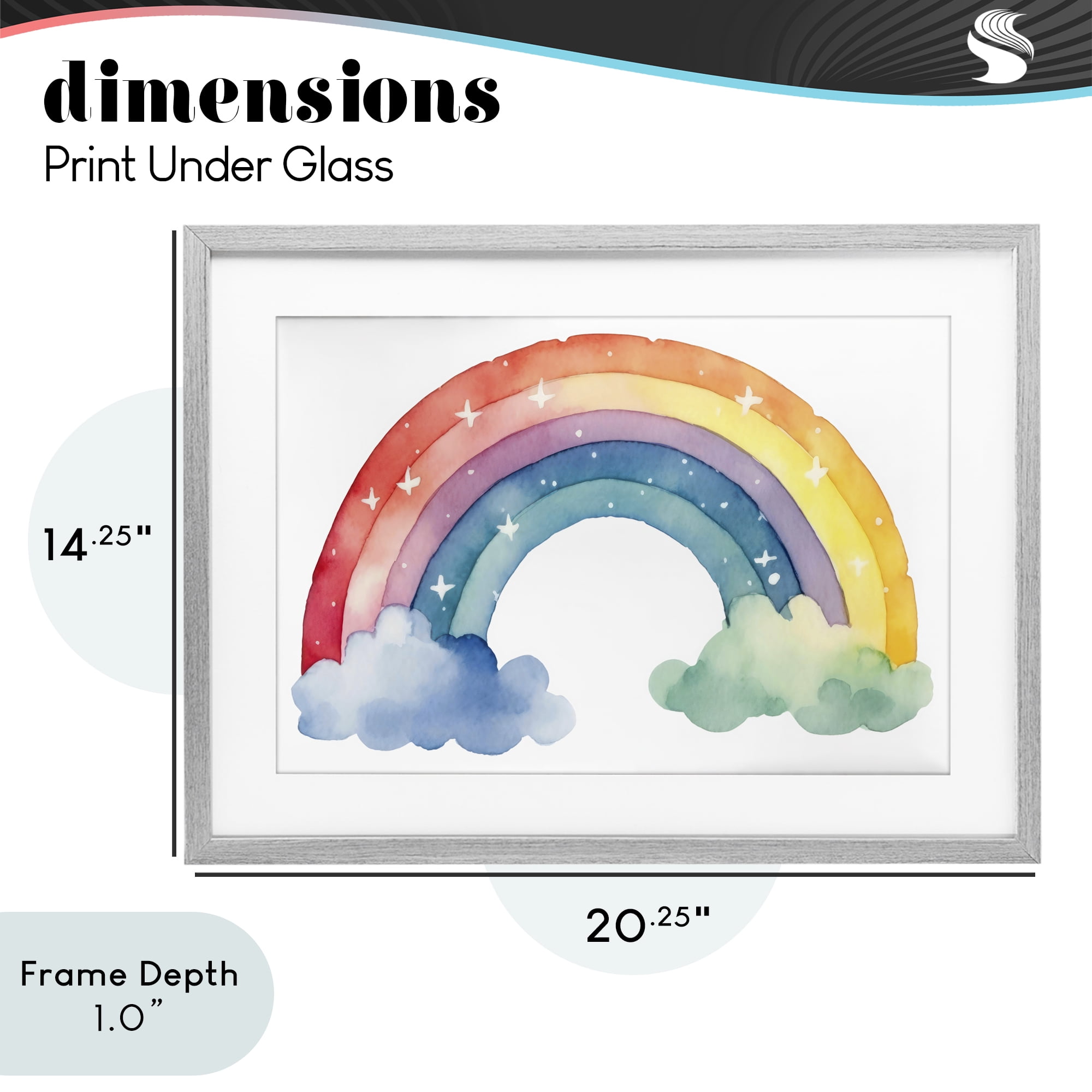 Stupell Industries Colorful Rainbow with White Stars Gray Framed Print Under Glass, design by Creative Studio
